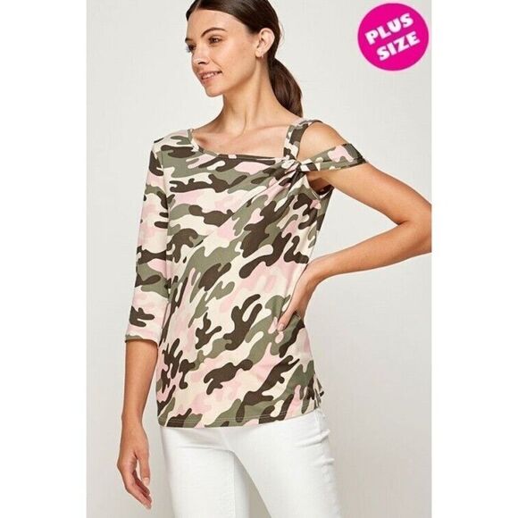 Plus 1X Women's Pink Camo Camouflage Top by Watermelon - Picture 1 of 7